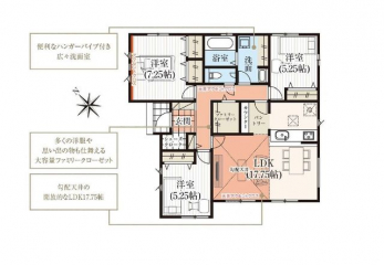 �Ԏ��}�i�̂P�ˌ��j�@3LDK+�t�@�~���[�N���[�[�b�g+�p���g���[+�V���[�Y�N���[�N