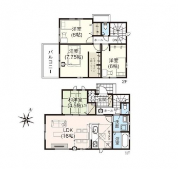 �Ԏ��}�i�̂P�ˌ��j�@4LDK�{WIC