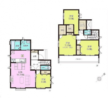 �Ԏ��}�i�̂P�ˌ��j�@4LDK+2WIC+�t�@�~���[�N���[�N+�J�[�X�y�[�X2���(�Ԏ�ɂ��)