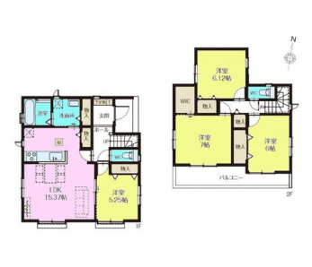 �Ԏ��}�i�̂P�ˌ��j�@4LDK+WIC+�J�[�X�y�[�X