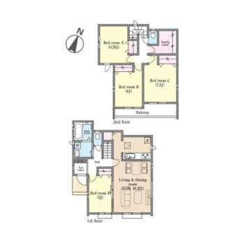 �Ԏ��}�i�̂P�ˌ��j�@4LDK�{�t�@�~���[�N���[�[�b�g