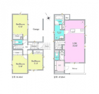 �Ԏ��}�i�̂P�ˌ��j�@3LDK�{�t�@�~���[�N���[�[�b�g