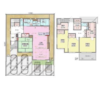 �Ԏ��}�i�̂P�ˌ��j�@4LDK+WIC+�t�@�~���[�N���[�[�b�g�{�[��