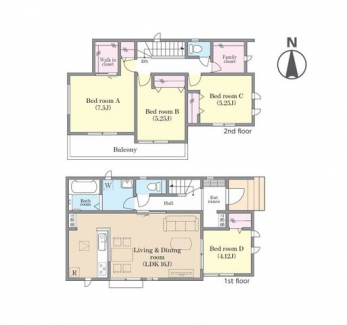 �Ԏ��}�i�̂P�ˌ��j�@4LDK�{WIC�{�t�@�~���[�N���[�[�b�g